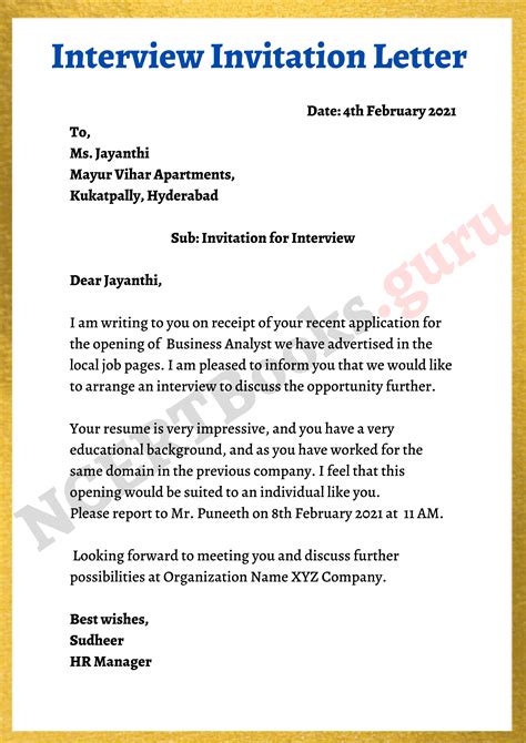 Job Interview Invitation Letter Gotilo