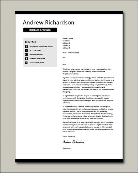 Interior Design Cover Letter Example