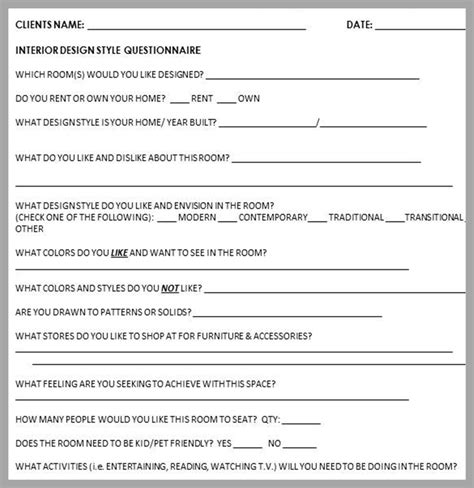 Interior Design Client Survey Form Psoriasisguru.com