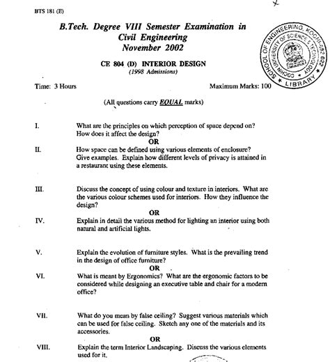 Interior Design Exam Questions Paper