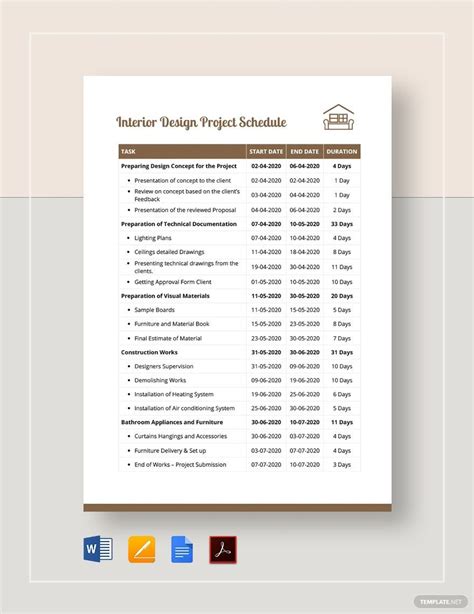 Interior Design Project Schedule Template