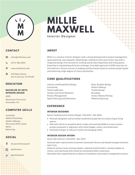 Interior Design Resume Template Free
