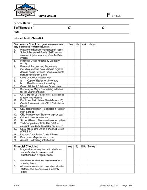 Internal Audit Template Checklist
