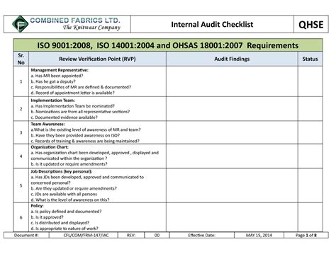 Internal Audit Report Template Iso 9001