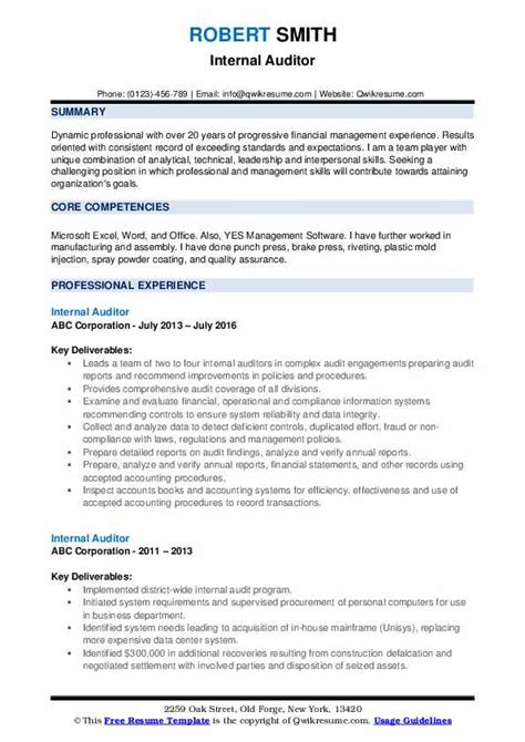 Internal Auditor Resume Sample