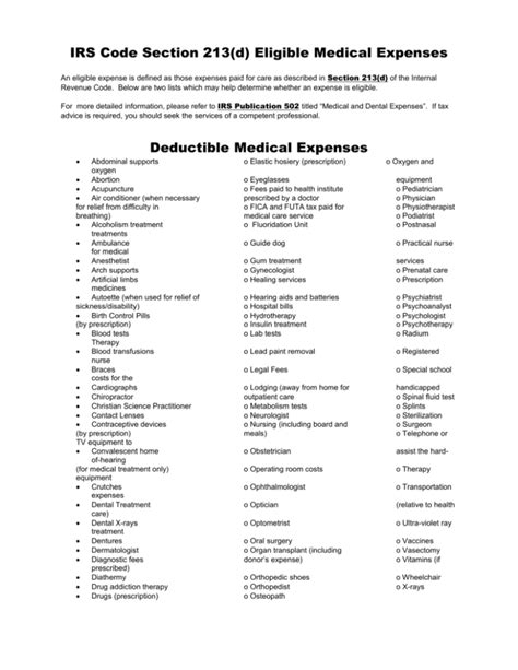 Unlocking the Benefits of Internal Revenue Code 213 D: A Comprehensive Guide to Maximizing Your Medical Expense Deductions