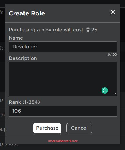 InternalServerError when creating group role without description 