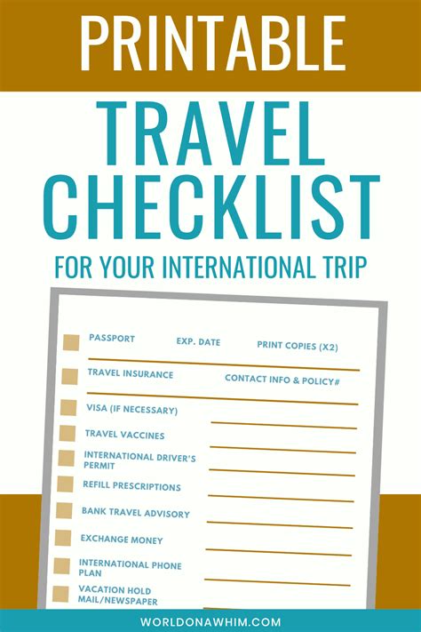 International Travel Checklist Printable