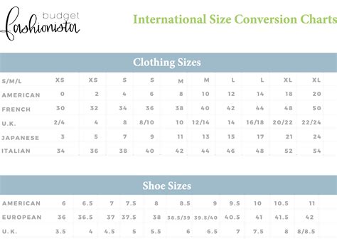 International Clothing Size Conversion Chart