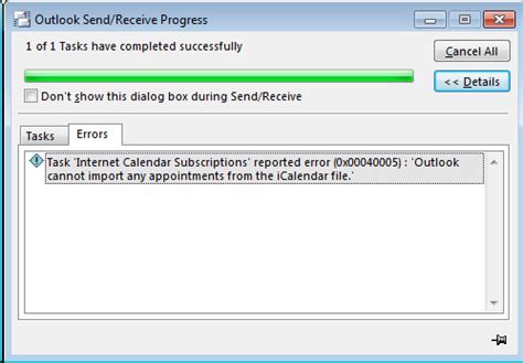 Internet Calendar Subscriptions Reported Error