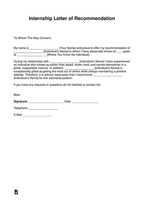 Internship Recommendation Letter Examples