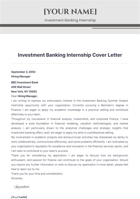 Internship Cover Letter Banking