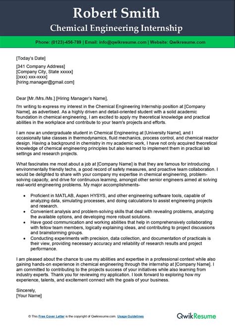 Internship Cover Letter Chemical Engineering