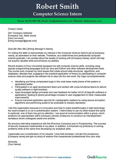 Internship Cover Letter Computer Science