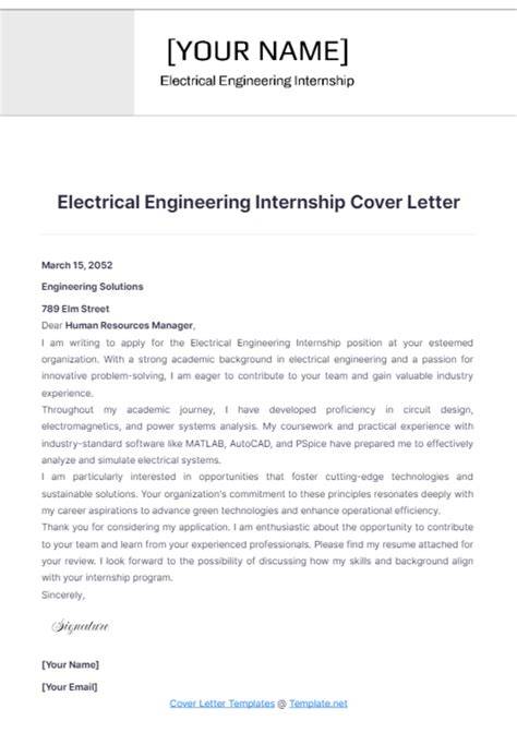 Internship Cover Letter Electrical Engineering