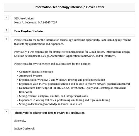Internship Cover Letter Information Technology
