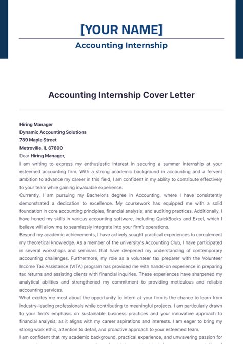Internship Cover Letter Sample Accounting