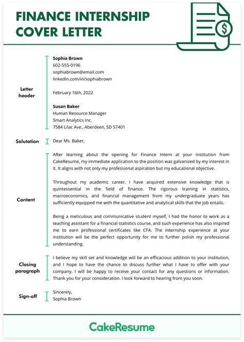 Internship Cover Letter Sample Finance