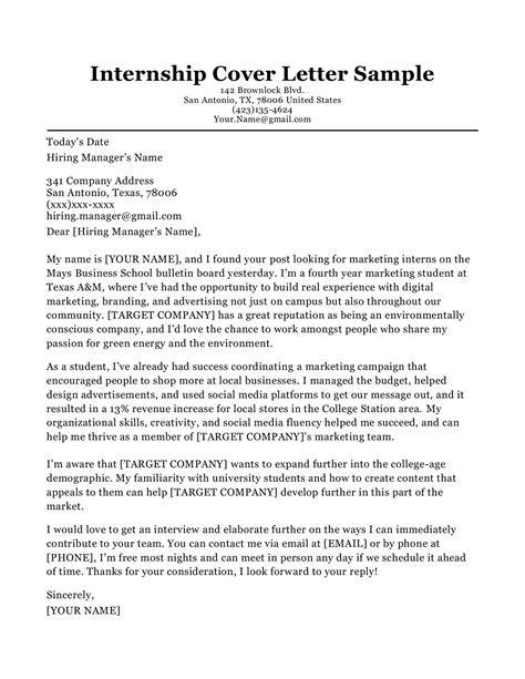 Internship Cover Letter Sample For College Students