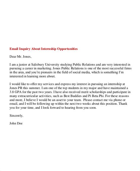Internship Inquiry Email