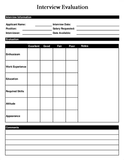 Interview Rating Sheet Template