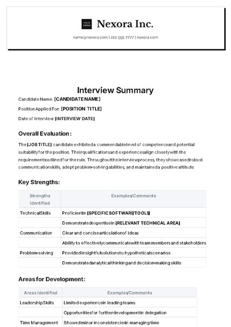 Interview Summary Template Picture