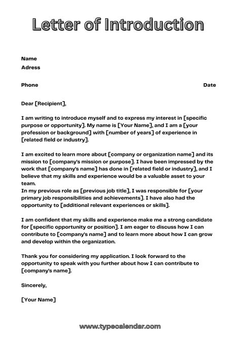 Intro Letter For A Job