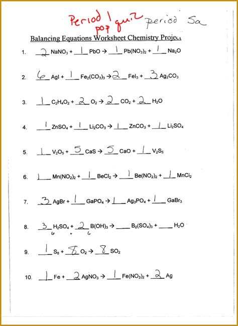 Intro To Balancing Equations Worksheet Answer Key