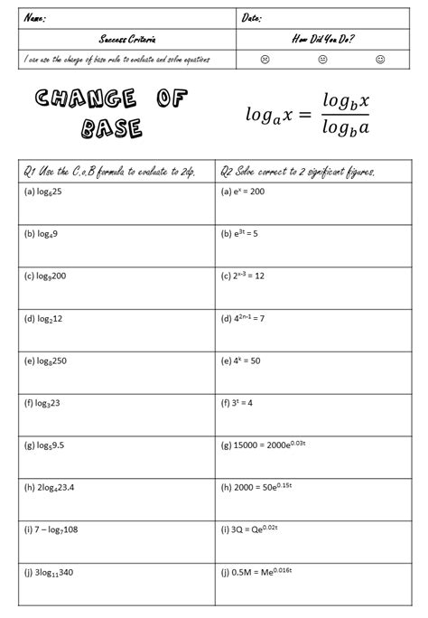 Intro To Logarithms Worksheet Answer Key
