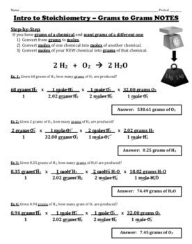 Intro To Stoichiometry Grams To Grams Worksheet Answers