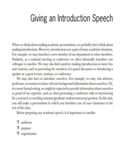 Introduction For Speech Example