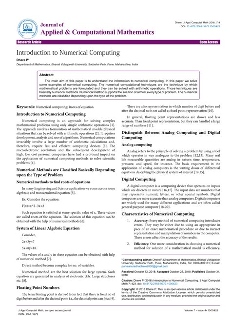 Introduction To Numerical Computation An Highlights