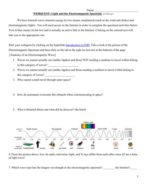 The Best Introduction To Electromagnetic Waves Webquest Answer Key Ideas