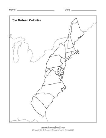 Blank Map Of The 13 Colonies
