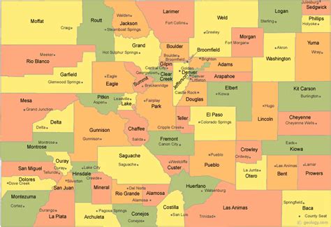 MAP Colorado County Map With Cities