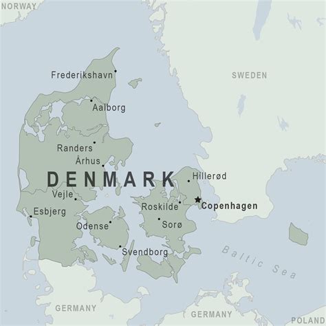 Denmark on a Map of Europe