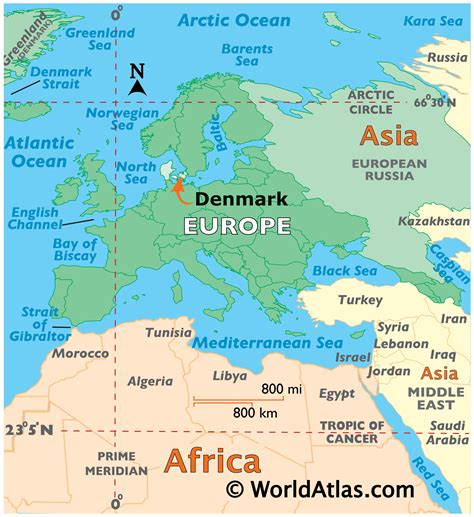 Denmark on a Map of Europe