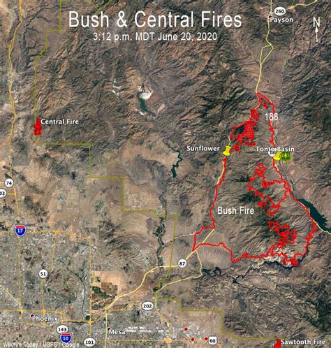 A map of Arizona showing current fires
