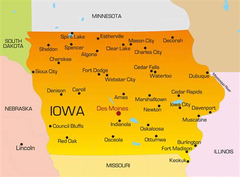 MAP Iowa On Map Of USA