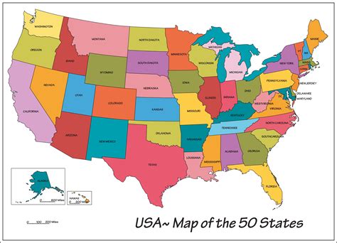 Map of 50 States with Names