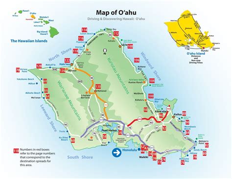 Map of attractions in Oahu