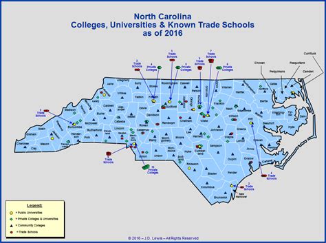 Map of Colleges in North Carolina