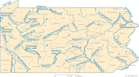 Map of Lakes in Pennsylvania