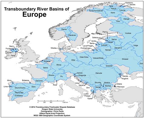 Map of rivers in Europe