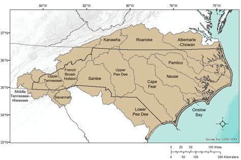Map of Rivers in NC