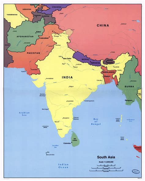 A map of Southern Asia countries