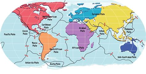 Map of tectonic plates in the world