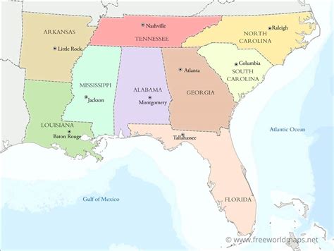 Map of the Southeast States and Capitals