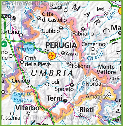 Map of Umbria in Italy