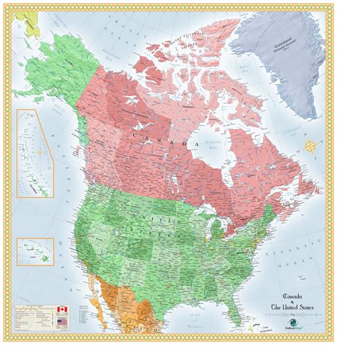 A map of USA and Canada